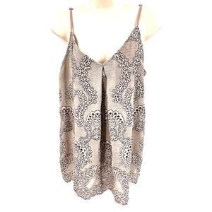 Entro Tank Women's S Taupe Boho Artisan Pleated Center Straps Lined‎ Scalloped